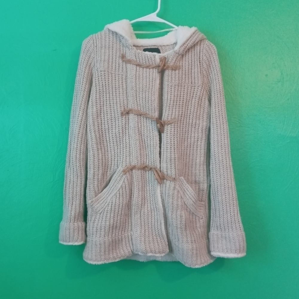 Zara Cream Knit Hooded Coat